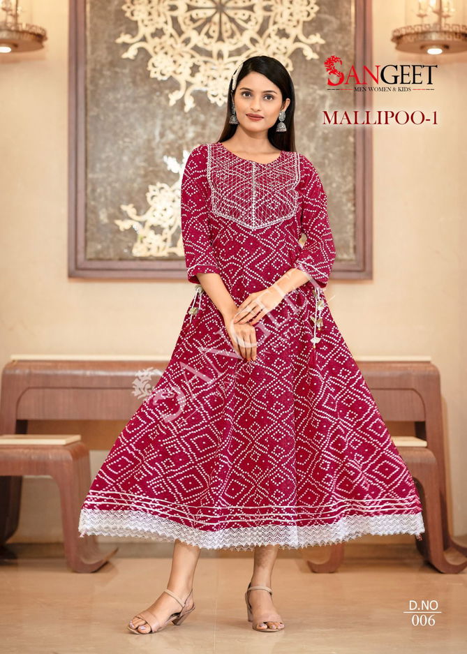 Mallipoo 1 By Sangeet 001-006 Anarkali Kurtis Catalog